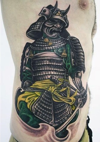 Samurai Armor Tattoo For Men On Ribs
