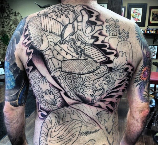 Samurai Back Tiger Tattoo For Men
