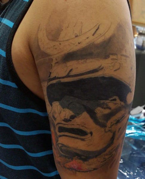 Samurai Helmet Tattoo For Men On Arm