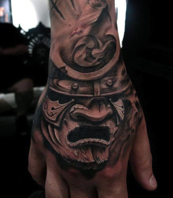 Samurai Masks Face Tattoos For Guy's Hands