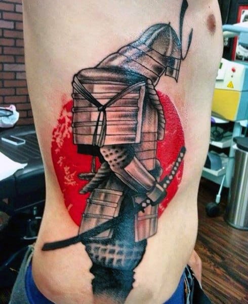 Samurai Red Tattoo For Men On Side Of Body