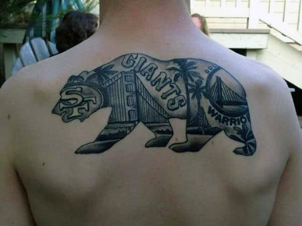 San Francisco California Bear Mens Upper Back Tattoo