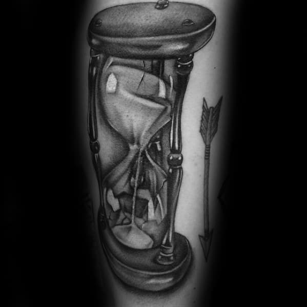 Sand Inside Broken Hourglass Mens Arm Tattoo