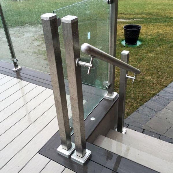 satin stainless with glass panels deck railing