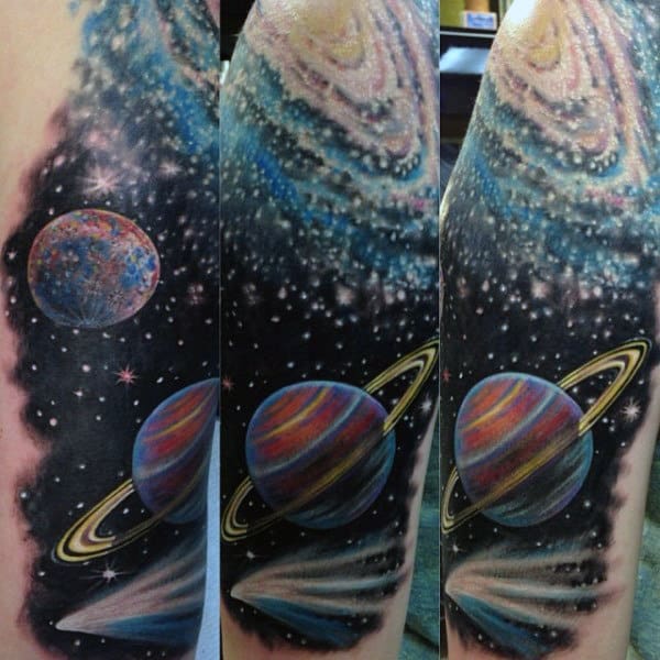 Saturn With Ring Astronomy Tattoo Male Arms
