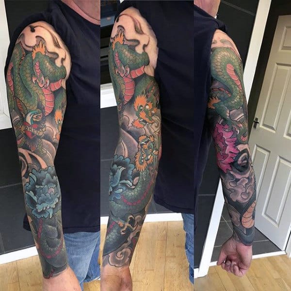 Scaly Dragon Japanese Sleeve Tattoo For Men