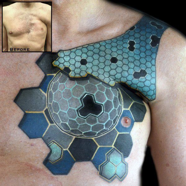 Scar Guys 3d Geometric Upper Chest Cover Up Tattoo Designs