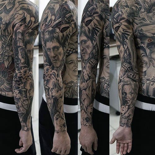 Scarface Full Sleeve Guys Tattoo Ideas