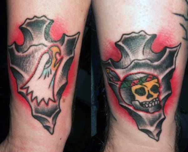 Scary Arrowhead Tattos With Red Shades Ankles Male