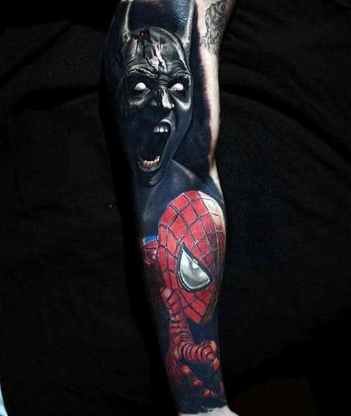 Scary Spiderman Tattoo Male Forearms