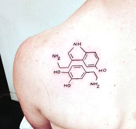 Scienence Tattoo Formula Of Happiness Chemistry Dopamine Seritonin On Mans Back