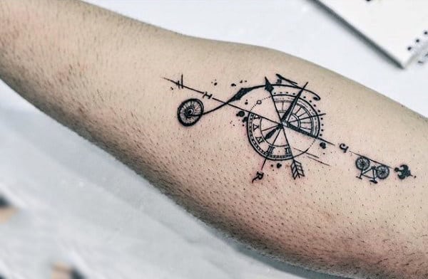 Scientific Graph And Bicycle Tattoo Male Forearms