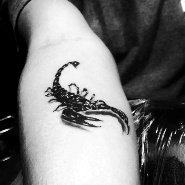 Scorpio Small Mens 3d Tattoo On Inner Forearm