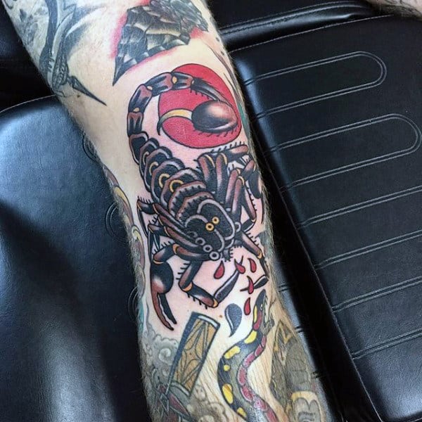 Scorpion And Serpent War Tattoo On Legs Male
