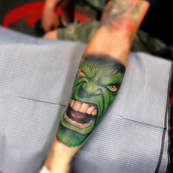 Screaming Hulk Tattoo Male Forearms