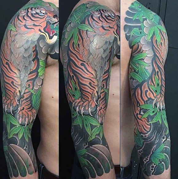 Screaming Tiger Mens Japanese Sleeve Tattoo