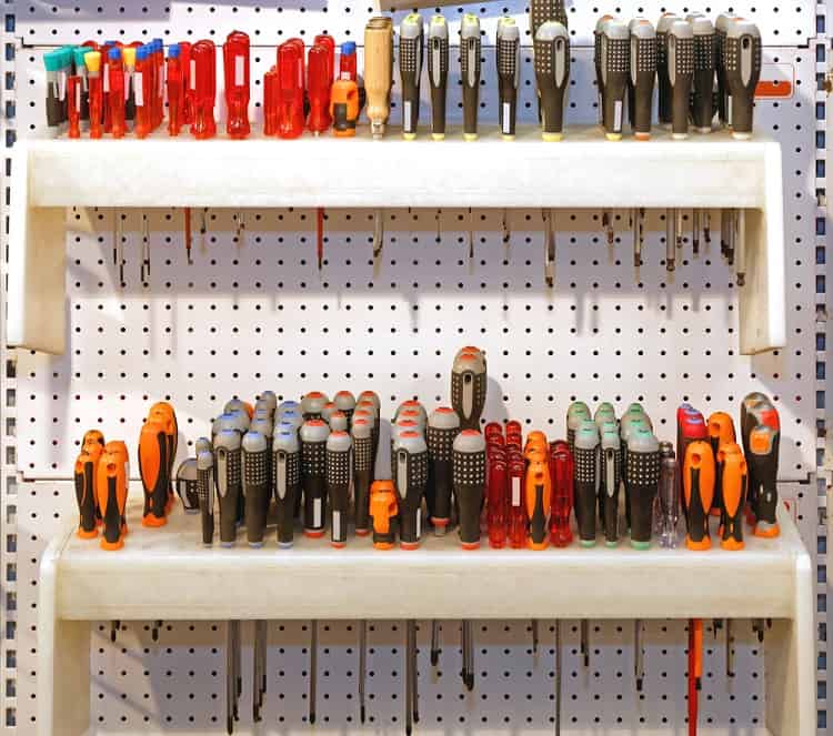 screwdrivers hand tools garage pegboard