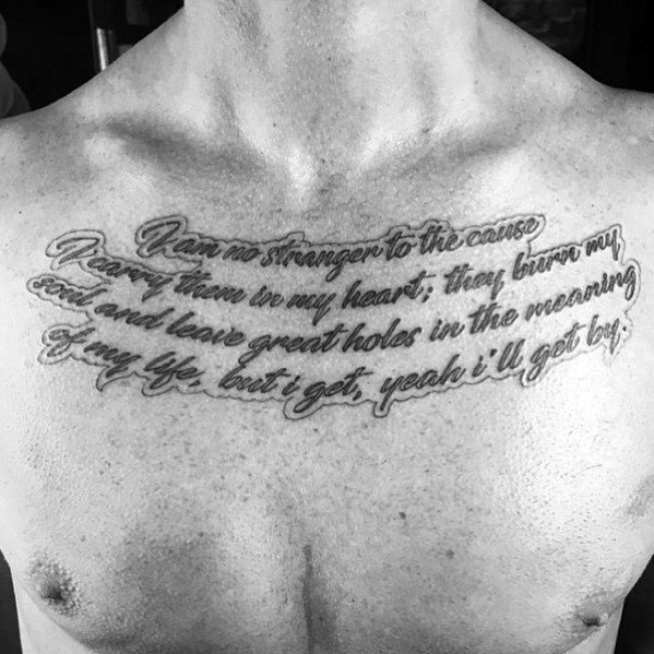 Scrip Cursive Chest Quote Tattoo Ideas For Males