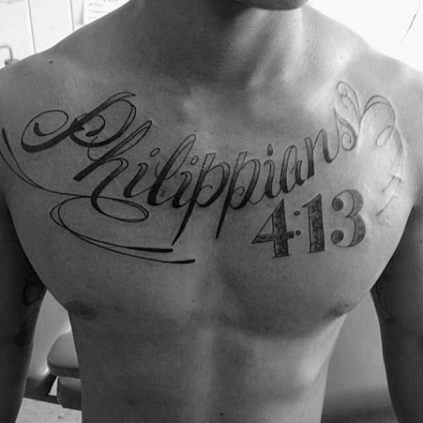 Script Cursive Philippians 4 13 Mens Upper Chest Tattoo