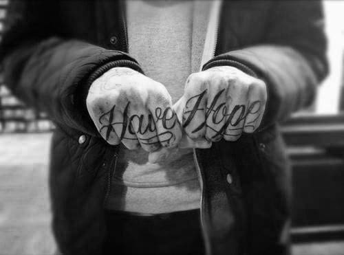 Script Finger Tattoos For Men Have Hope Design