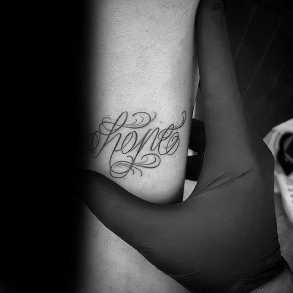 Script Guys Hope Lettering Inner Forearm Tattoos