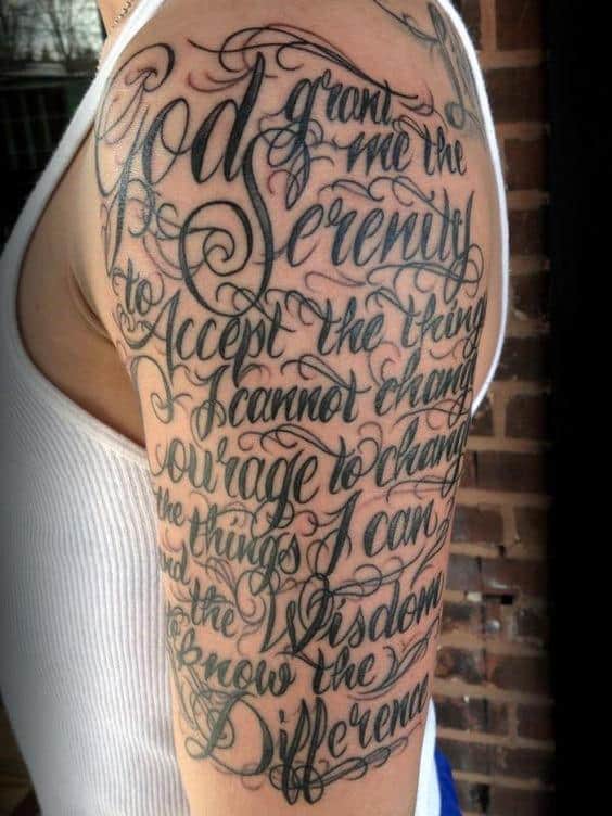Script Male Serenity Prayer Half Sleeve Tattoo Ideas