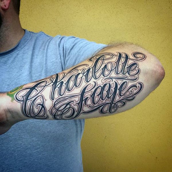 Script Name Charlotte Mens Outer Forearm Tattoos