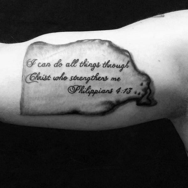 Scroll Paper Philippians 4 13 Mens Bicep Tattoo