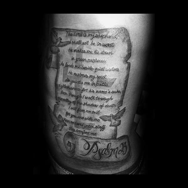 Scroll With Psalm 23 Mens Rib Cage Side Tattoos