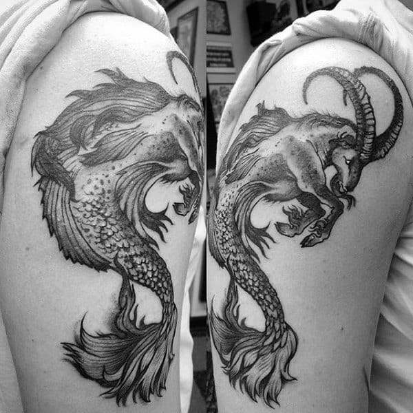 Sea Goat Upper Arm Capricorn Tattoo On Gentleman