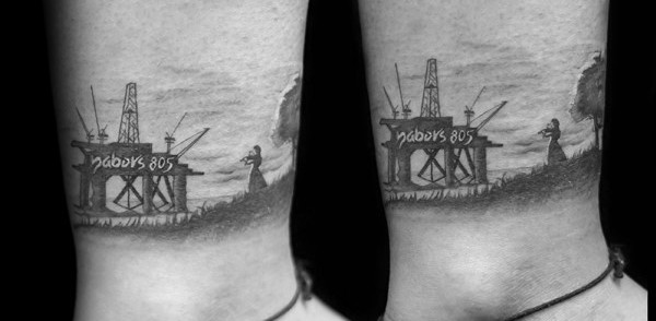 Sea Oilfield Mens Lower Leg Tattoo Designs