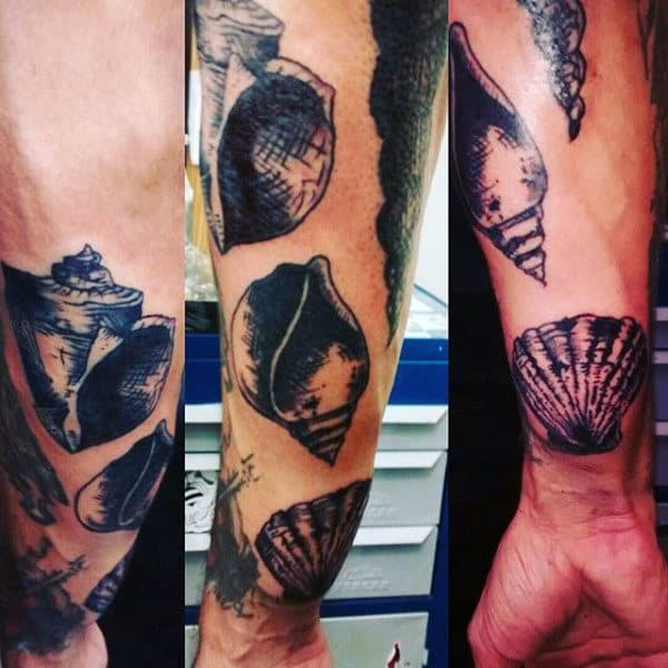 Seashell Themed Mens Forearm Tattoos