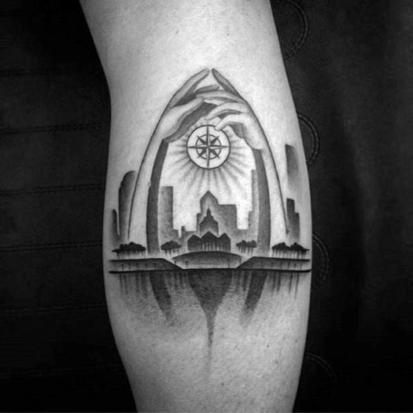 Seattle Skyline Male Leg Calf Tattoo Ideas