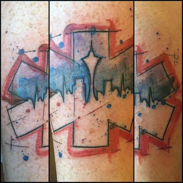 Seattle Skyline Star Of Life Mens Watercolor Forearm Tattoo