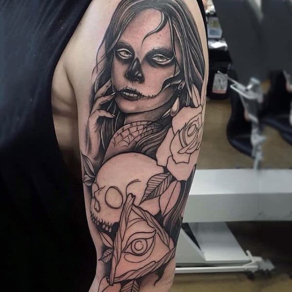 Seductive Mexican Lady Day Of The Dead Tattoo Mens Arms