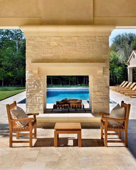 poolside fireplace