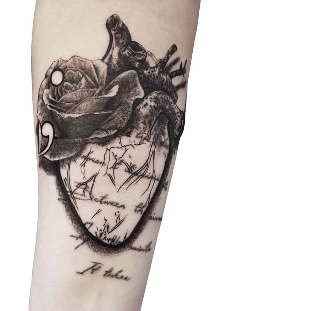 Semi colon tattoo anatomical heart