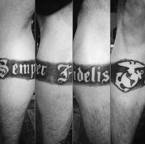 Semper Fi Mens Military Leg Band Tattoo With Negative Space Design
