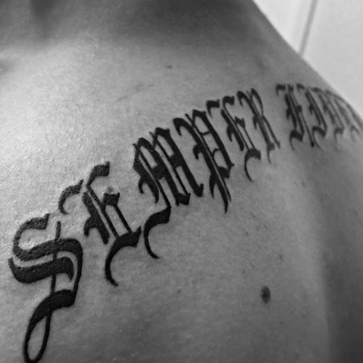 Semper Fi Old English Mens Back Tattoo