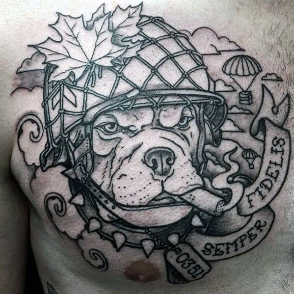 Semper Fidelis Bulldog Mens Chest Tattoos