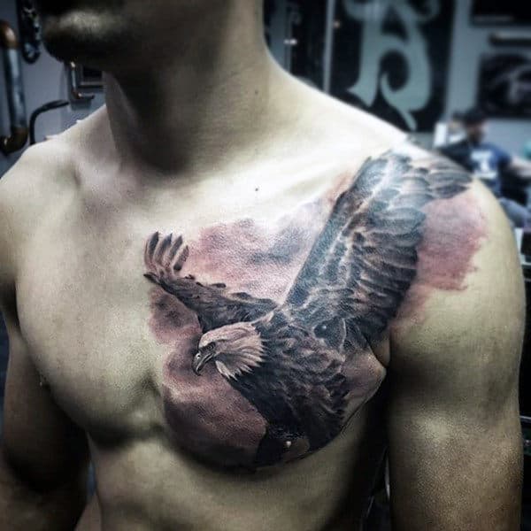 Sepia Coloured Bald Eagle Tatto Mens Chest