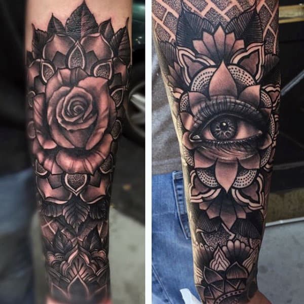 Sepia Rose Illuminati Tattoo Male Forearms
