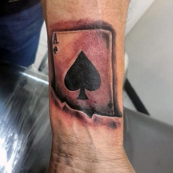 Sepia Toned Ace Of Spades Tattoo Male Wrist