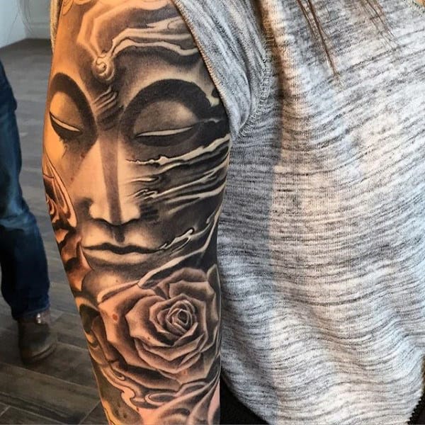 Serene Budhha Religious Tattoo Male Sleeves