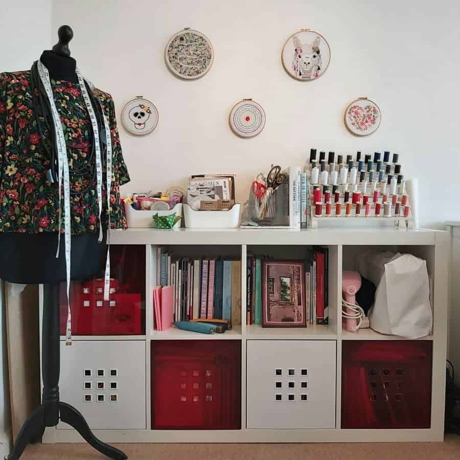 dedicated storage space in sewing room