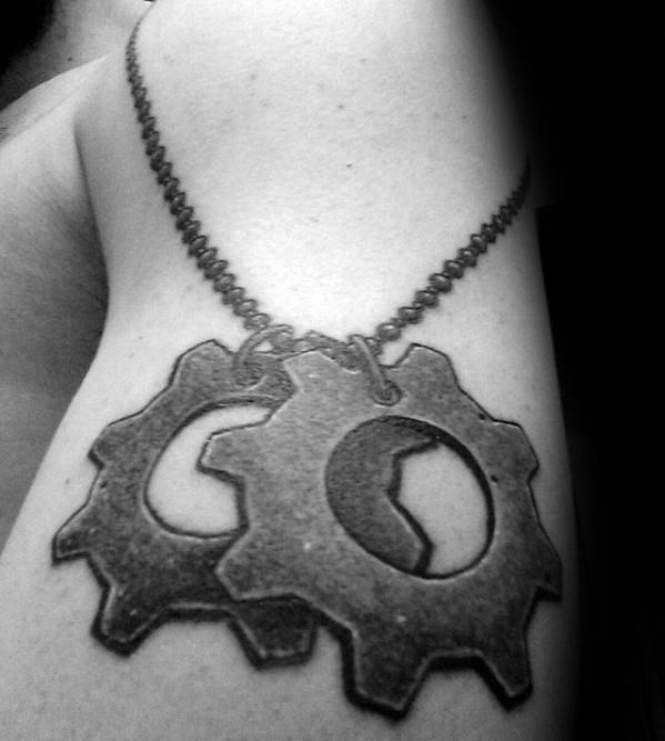 Shaded 3d Mens Necklace Gears Of War Tattoo On Arm
