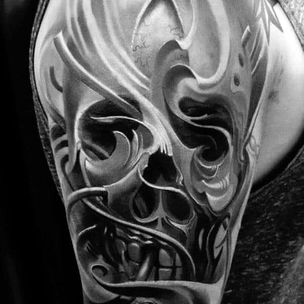 Shaded 3d Ornate Skull Creative Guys Half Sleeve Tattoo
