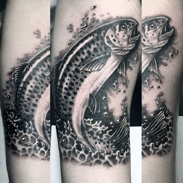 Shaded 3d Trout Fish Mens Forearm Tattoo