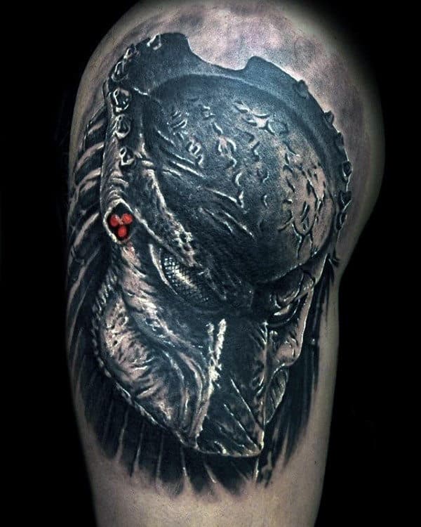 Shaded Alien Vs Predator Upper Arm Male Tattoos