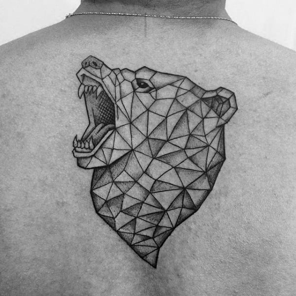 Shaded Angry Geometric Bear Guys Upper Back Tattoo